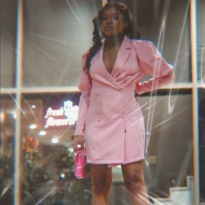 Balloon sleeve bow back blazer dress